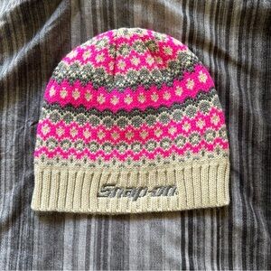 Snap-on Knit Beanie - Pink and Gray